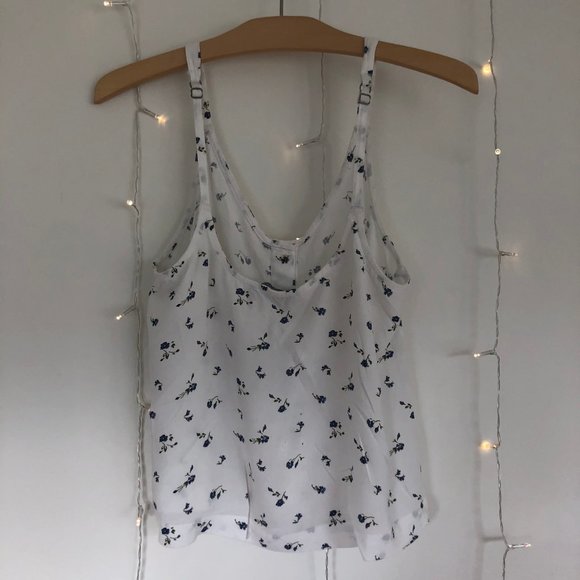 White Tank Top With a Blue Floral Design - Picture 2 of 4